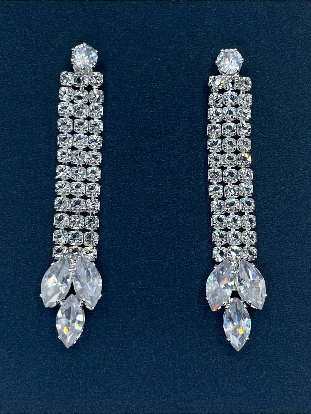 Diamond White Crystal Dangle Bridal Earrings Lightweight Formal Evening